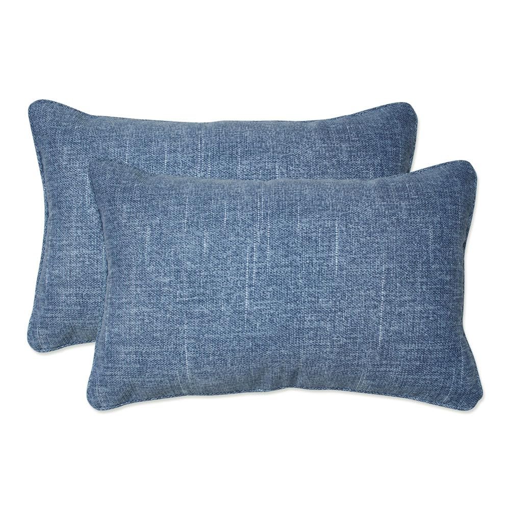 Pillow Perfect Tory Solid Indoor/Outdoor Lumbar Pillow Plush Fill, Weather and Fade Resistant, Lumbar - 11.5" x 18.5",, Blue, 2 Count