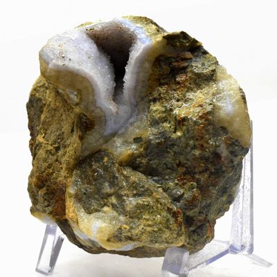 Large 5.2" 3.1LBs Banded Blue Chalcedony w/Open Quartz Druzy Geode Cluster SW UV Reactive Natural Sparkling Gemstone Crystal Mineral Rough Specimen - Malawi
