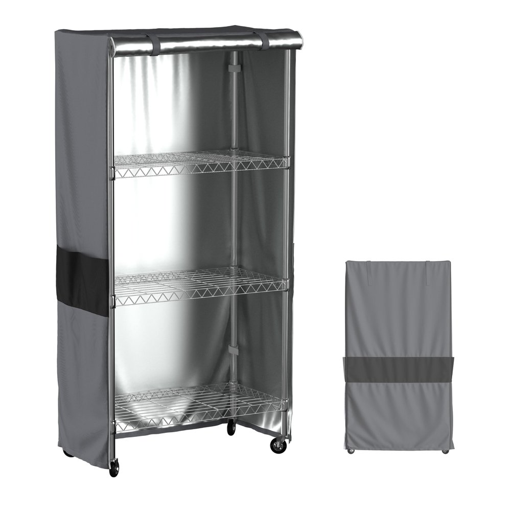 MOLLYAIR Multi-Use 600D Oxford Shelf Cover 48 x 18 x 72 Inches - Light-Blocking Plant Rack Shroud Dust Protector - Grey Black Two-Tone Enclosure for Indoor Gardening, 3D Printers, and Hobby Gear