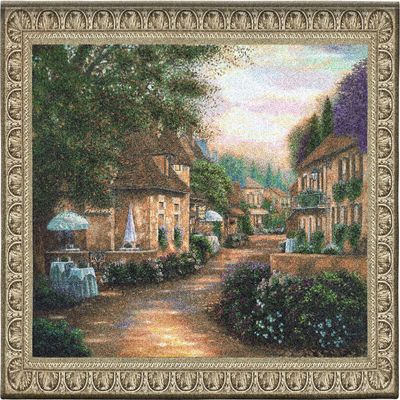 Plentitude de Charme et de Reve - Lush European Villa Cobblestone Street Scene - Betsy Brown - Cotton Woven Tapestry Wall Art Hanging - USA (75x53)