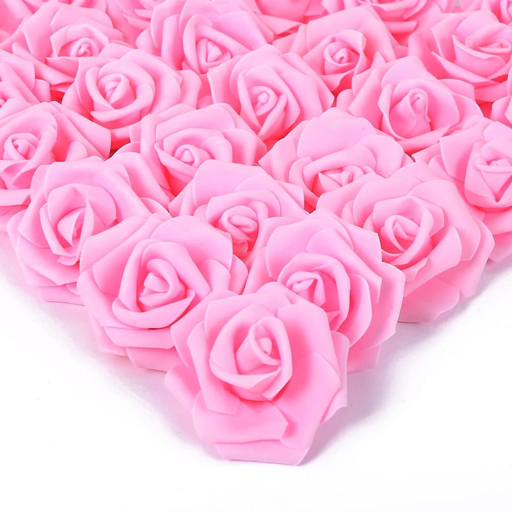 IPOPU 100 Pcs Artificial Rose Flower Heads Real Looking Baby Pink Fake Roses Flowers Foam Blush Roses for DIY Wedding Centerpieces Party Baby Shower Banquet Home Decorations (Pink, Stemless)