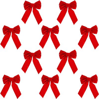 DuraCasa Red Velvet Christmas Wreath Bows 10 Pack - 9" W X 13" L - Holiday Bows Christmas Decorations - Holiday Decor for Outdoor or Indoor Use - Ideal for Christmas Garland, Large Gifts and Parties