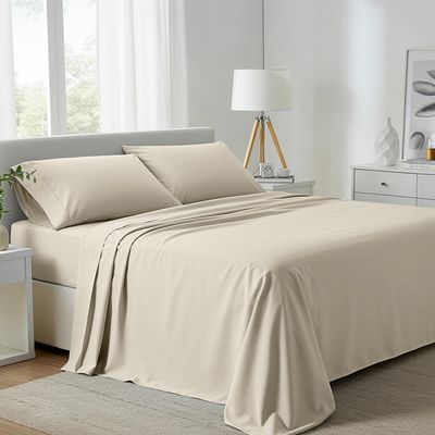 Carressa Linen California King Egyptian Cotton Sheets - 800 High Thread Count Egyptian Cotton Cal King Sheets (4 PC, Ivory Cream), Soft, Cooling, 16" Deep Pocket Sateen Weave Luxury Hotel Bed Sheet