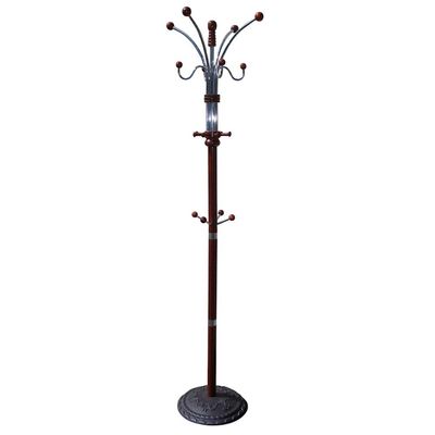 Ore International Six Foot Wood and Chrome Coat Rack, Cherry Finish