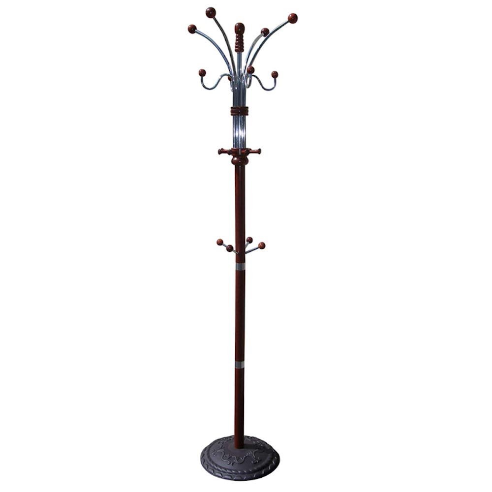 Ore International Six Foot Wood and Chrome Coat Rack, Cherry Finish