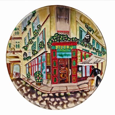 Continental Art Center CP002-13" Ceramic Plate-Paris Bistro w/Wooden Stand