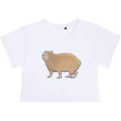 Azeeda Medium 'Capybara' Adult's Cotton Crop Top (CO00063943) White