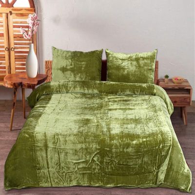 The Harry Creations 3 Pcs Set Solid Pattern Velvet Bedding Ultra Donna Crushed Luxury Boho Duvet Cover (Green, Full 80 inches x 90 inches)