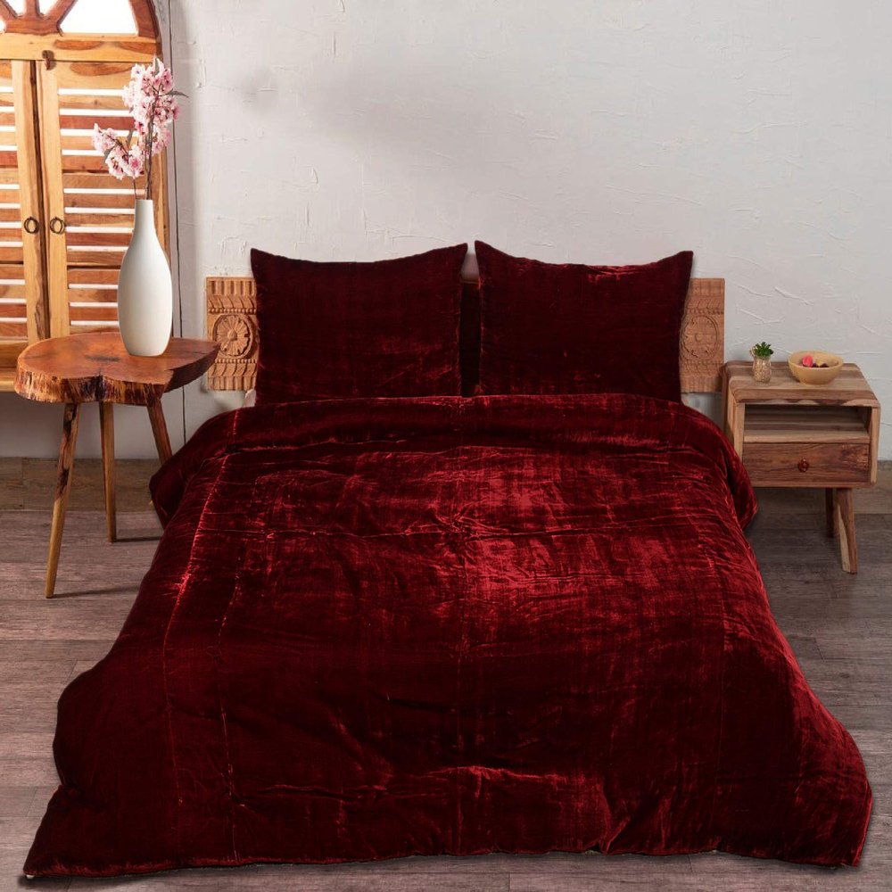 The Harry Creations 3 Pcs Set Solid Pattern Velvet Bedding Ultra Donna Crushed Luxury Boho Duvet Cover (Maroon, Full 80" x 90")