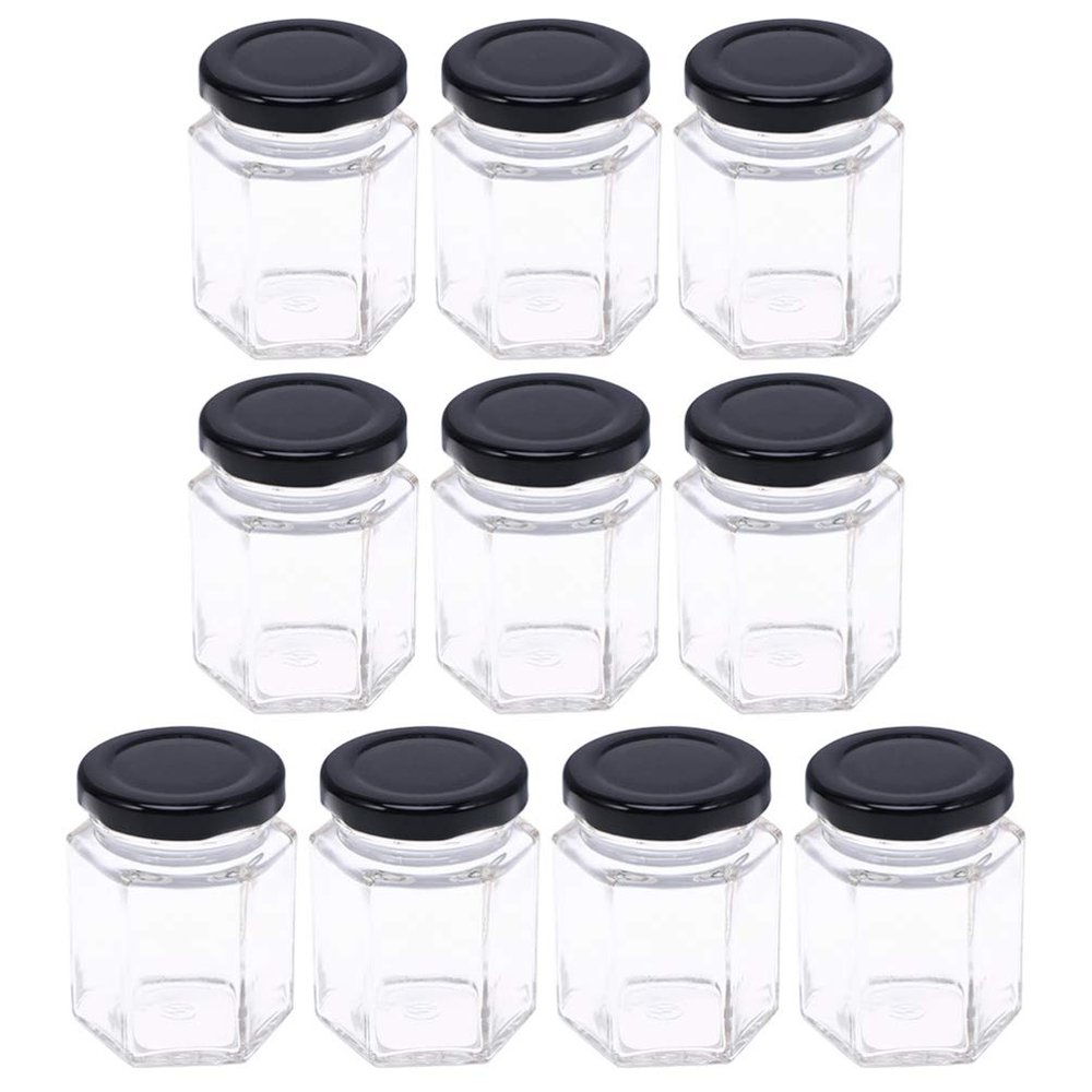 10pcs Honey Dipper Jar Honey Glass Bottle Little Jars Hexagon Jar with Lid Small Jars Canister Container with Lid Sugar Tank Canning Bottle Terrariums Storage Jam