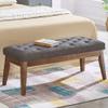 24KF Linen Upholstered Buttons Tufted Entryway Bench with Solid Wood Leg,Bed Bench Ottoman with Padded Seat,5034-Dark Gray view 1