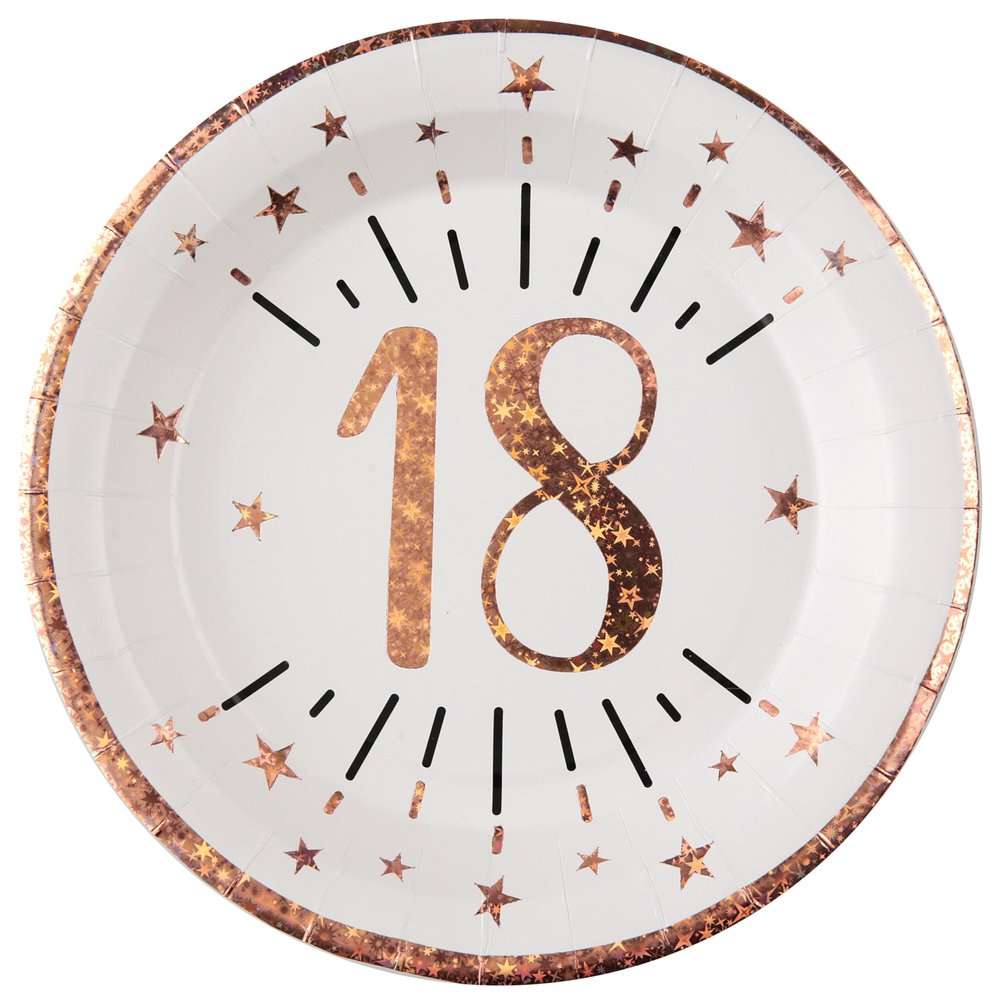 Santex 7348-18 Pack of 10 Sparkling Plates Age 18 Years Pink Gold