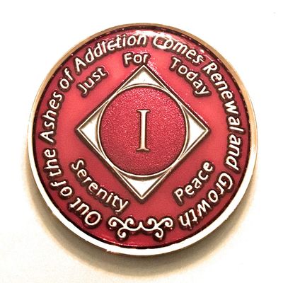 1 Year NA Candy Apple Red Tri-Plate Medallion, Chip, Token
