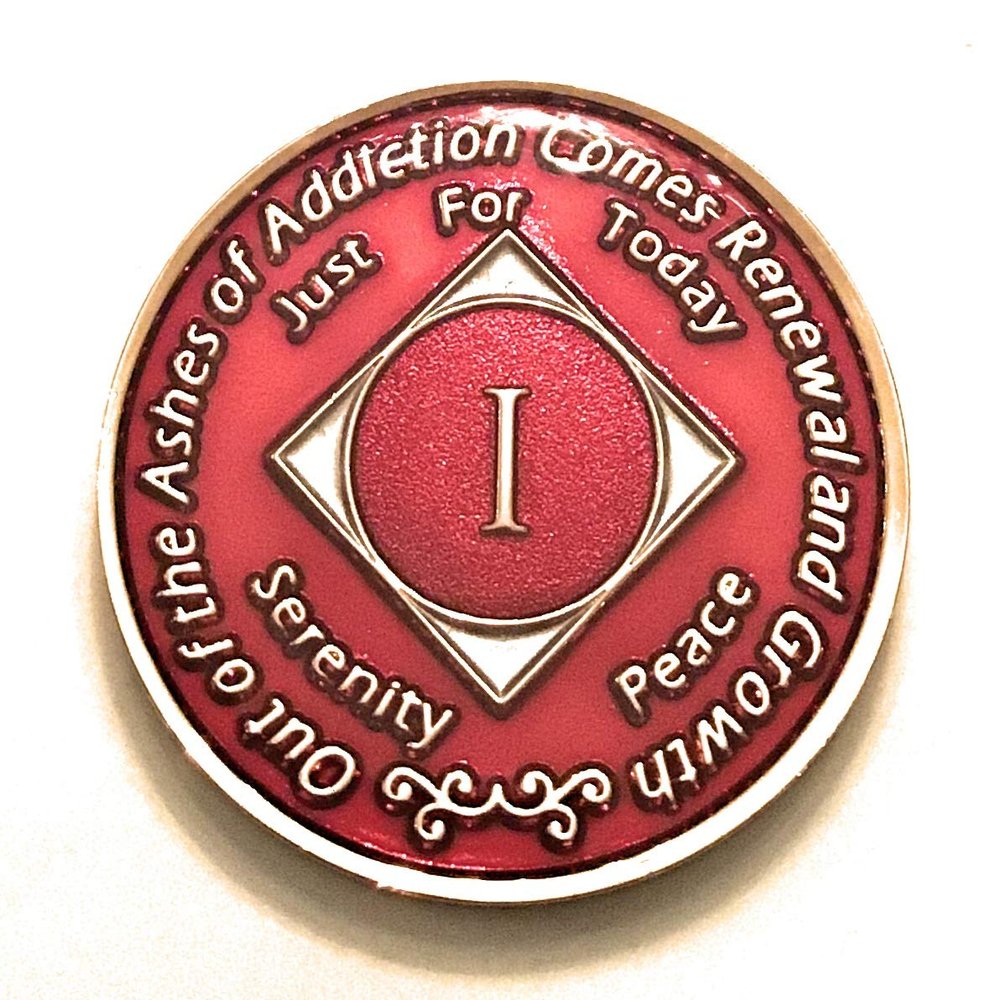 1 Year NA Candy Apple Red Tri-Plate Medallion, Chip, Token