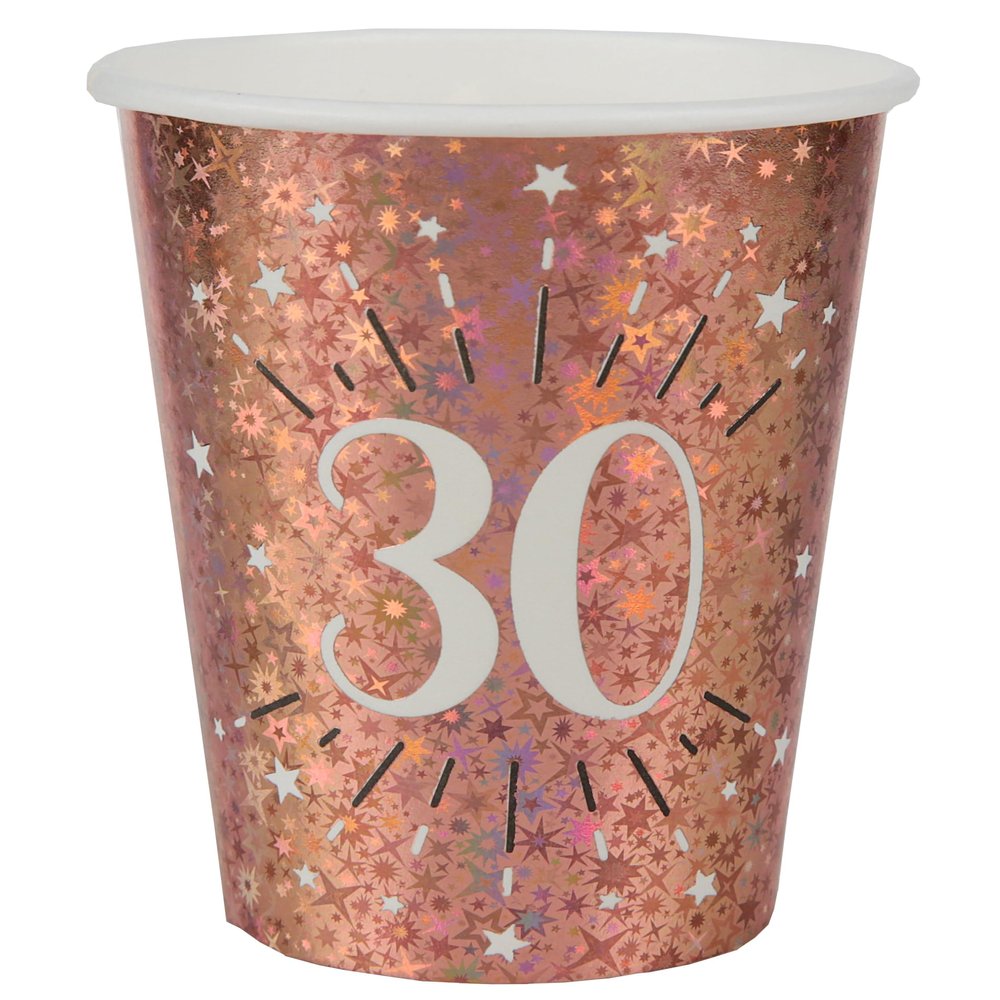 Santex 7349-30 Pack of 10 Sparkling Metal Cups 30 Years Pink Gold