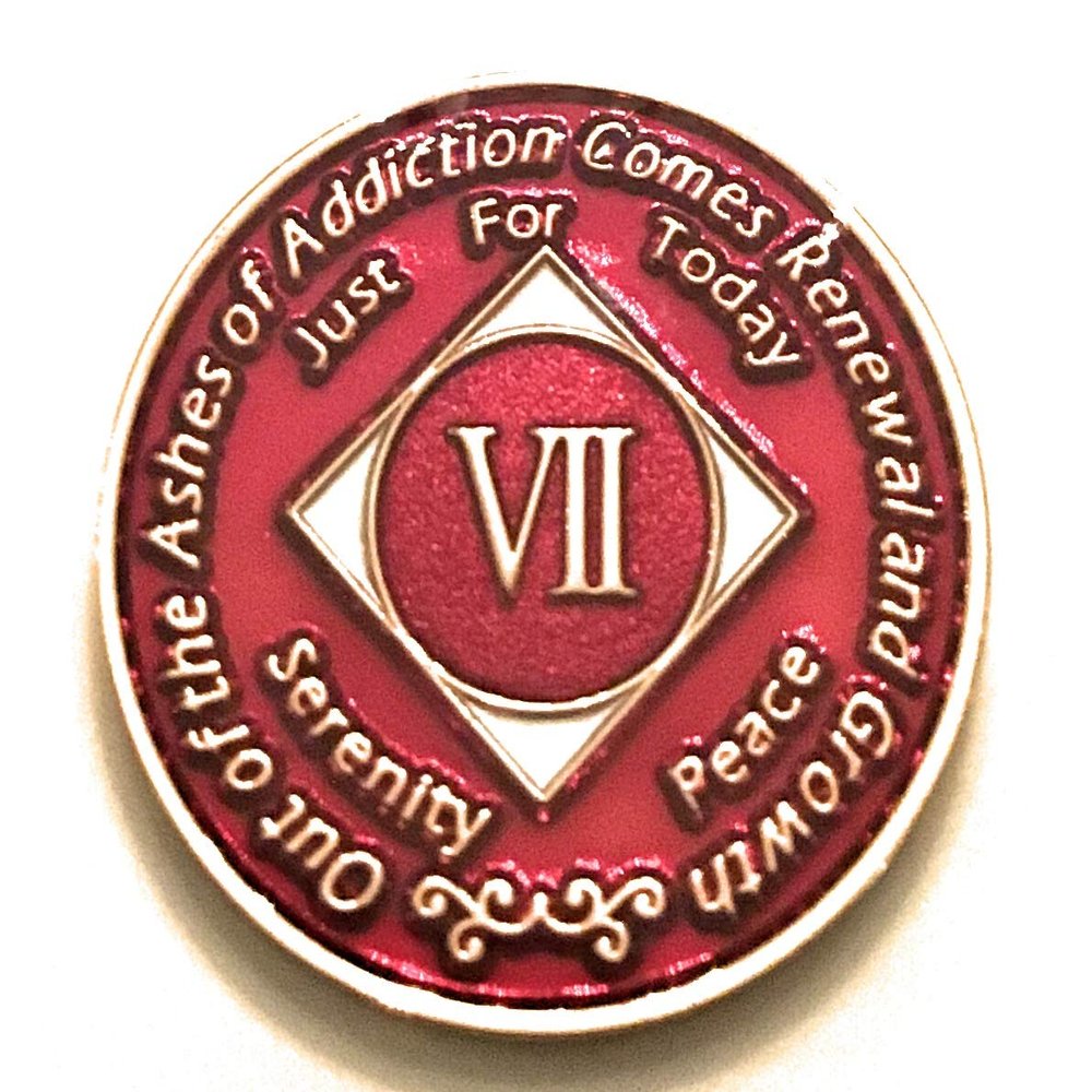 7 Year NA Candy Apple Red Tri-Plate Medallion, Chip, Token