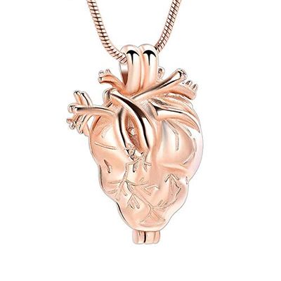 TIANZXS Anatomical Heart Cremation Jewelry for Ashes Pendant Stainless Steel Keepsake Memorial Urn Necklace for Pet/Human Rose Gold