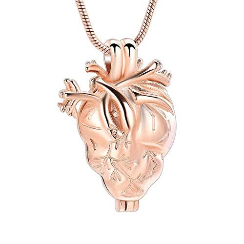 TIANZXS Anatomical Heart Cremation Jewelry for Ashes Pendant Stainless Steel Keepsake Memorial Urn Necklace for Pet/Human Rose Gold
