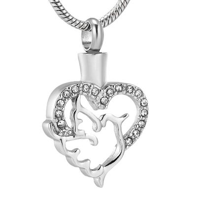QJZM Urn NecklacePeace Dove with Heart Stainless Steel Cremation Memorial Pendant Ashes Urn Keepsake Necklace Jewelry-Silver_Neckalce Box Funnel