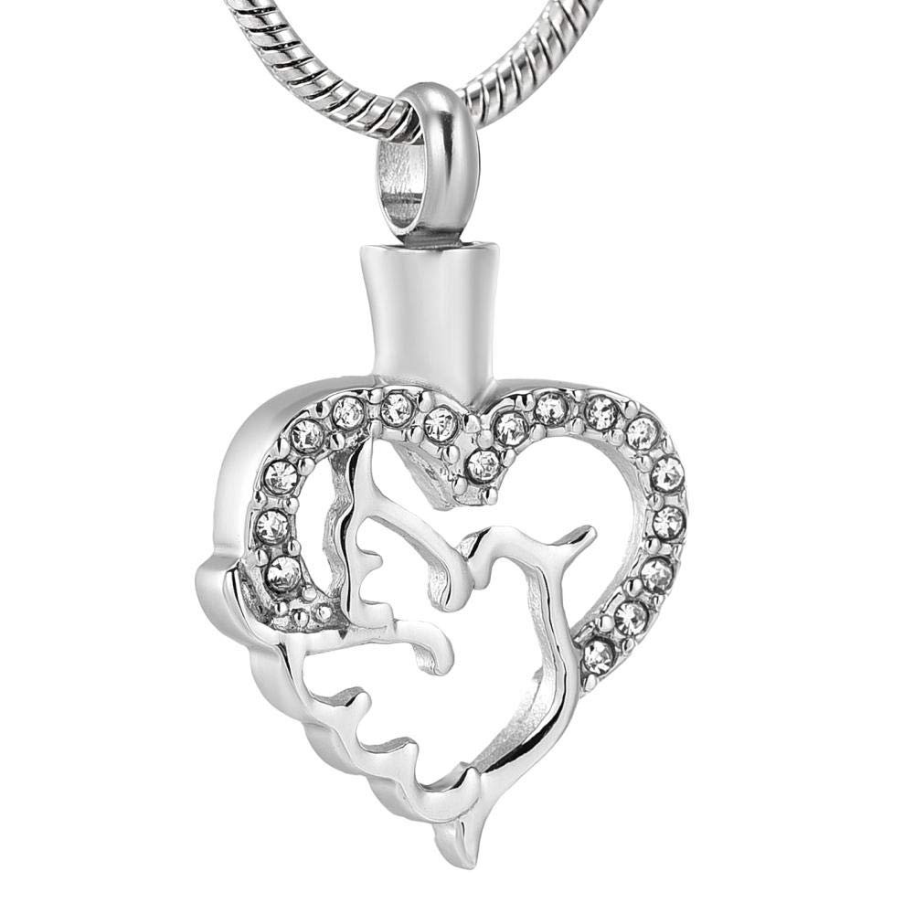 QJZM Urn NecklacePeace Dove with Heart Stainless Steel Cremation Memorial Pendant Ashes Urn Keepsake Necklace Jewelry-Silver_Neckalce Box Funnel