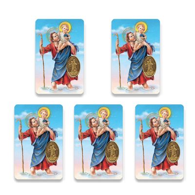 H HOLLY LINES St. Christophers Prayer Card Plastic Coated Wallet Sized Motorist Prayer on Back Set of Five