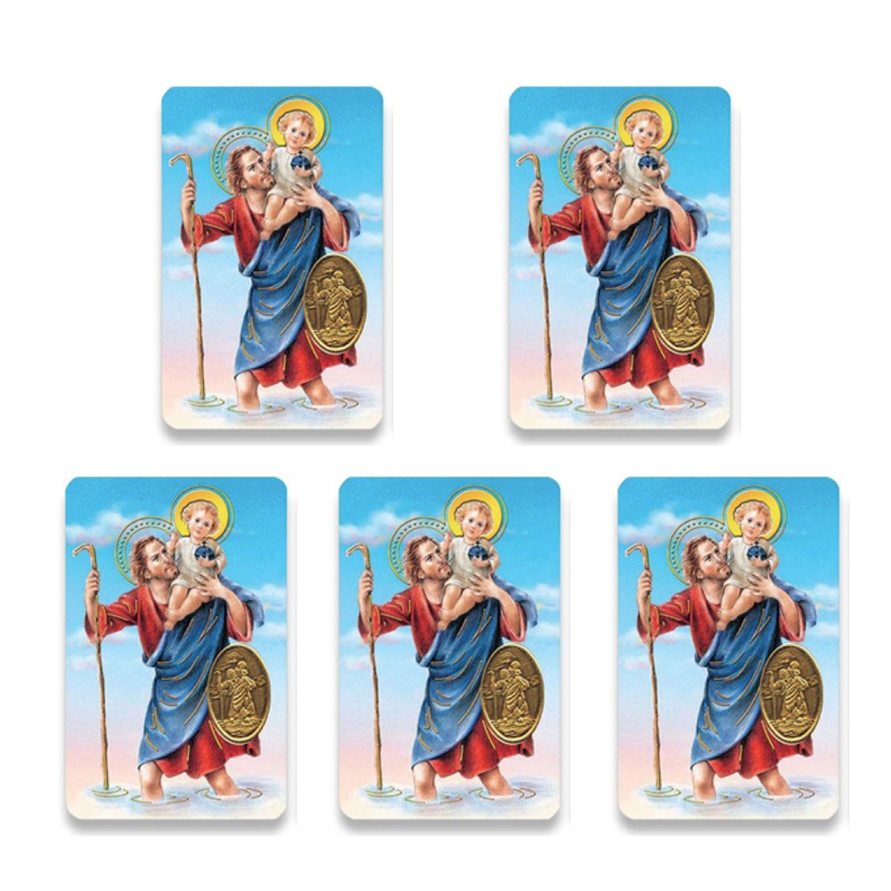 H HOLLY LINES St. Christophers Prayer Card Plastic Coated Wallet Sized Motorist Prayer on Back Set of Five