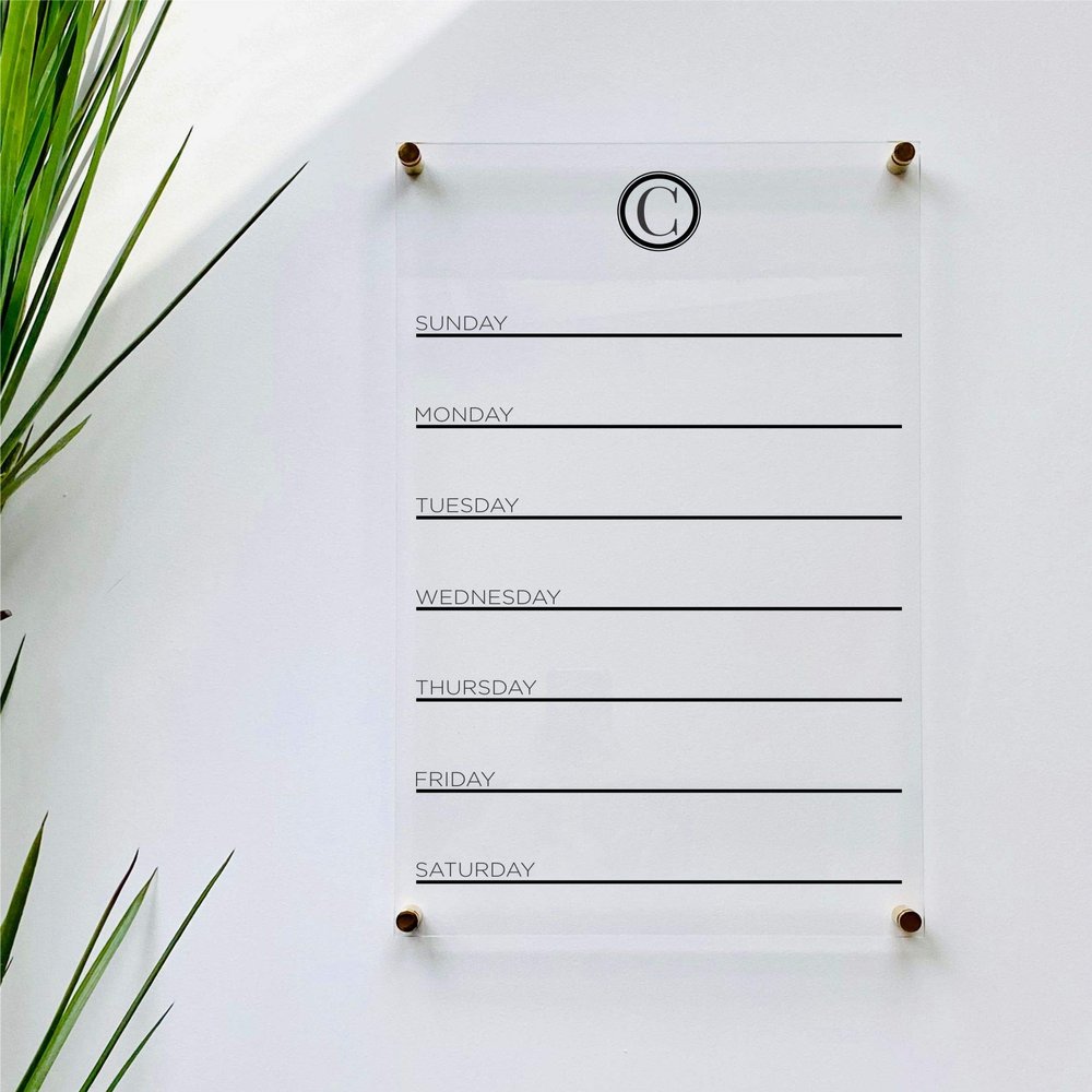 Large Clear Acrylic Weekly Calendar for wall | Dry-Erase Message White Board Calendar Wall Mounted Office Home Family Organization Tools Must Haves School Kids Adult Mom Teen Monthly Weekly ADHD Tools