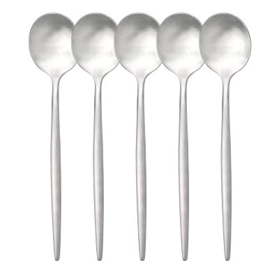 Gugrida Silver Flatware, Royal 5 Pieces Matte Finish 18/10 Stainless Steel Dinner Spoon 9.17", Camping Cutlery Silverware Travel Utensils Set Tableware