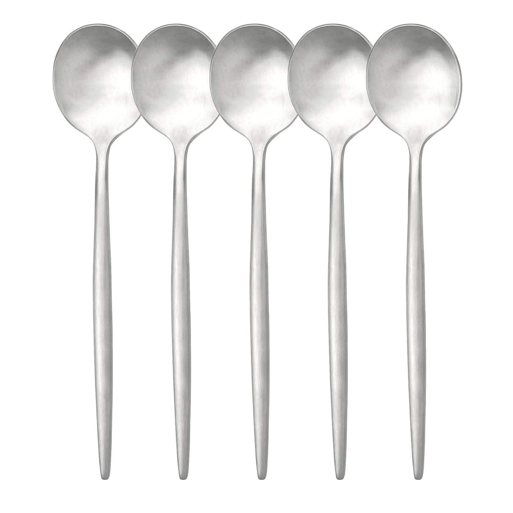 Gugrida Silver Flatware, Royal 5 Pieces Matte Finish 18/10 Stainless Steel Dinner Spoon 9.17", Camping Cutlery Silverware Travel Utensils Set Tableware