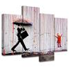 SIGNLEADER 4 Panel Large Banksy Coloured Rain Graffiti Canvas Wall Art for Living Room Bedroom Home Office Wall Decor - 48"x35.75" view 1