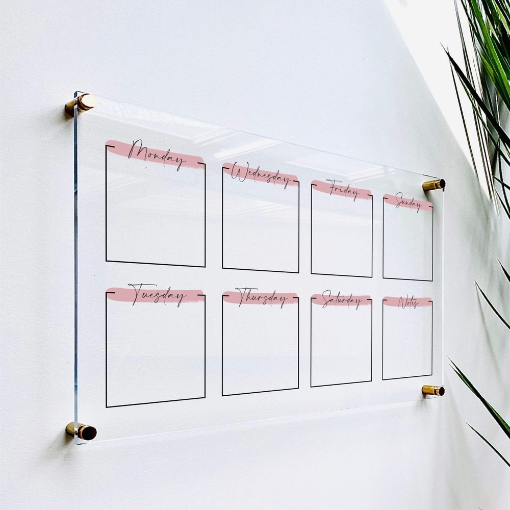 Large Clear Acrylic Weekly Calendar for wall | Dry-Erase Message White Board Calendar Wall Mounted Office Home Family Organization Tools Must Haves School Kids Adult Mom Teen Monthly Weekly ADHD Tools