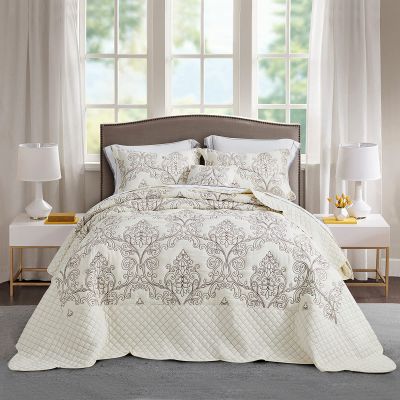 CHIXIN Bedspread Coverlet Quilt Set Full Size - Lightweight Bedding Cover - Beautiful Stitching - 5 Piece Reversible Bedspread - Luxury Damask Paisley Pattern (Full, Ivory)