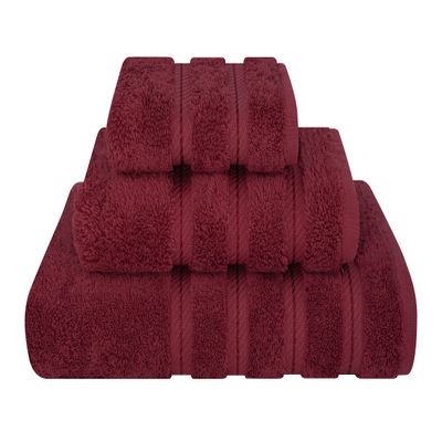American Soft Linen Premium 3 Piece Towel Set, 1 Bath Towel 1 Hand Towel 1 Washcloth, 600 GSM 100% Cotton Turkish Towels for Bathroom, Bordeaux Red Towel Set