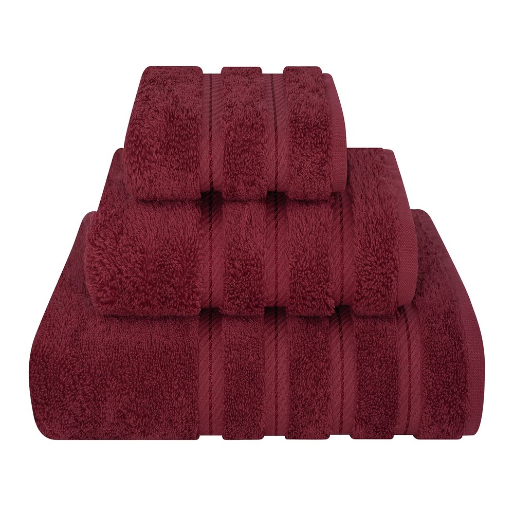 American Soft Linen Premium 3 Piece Towel Set, 1 Bath Towel 1 Hand Towel 1 Washcloth, 600 GSM 100% Cotton Turkish Towels for Bathroom, Bordeaux Red Towel Set