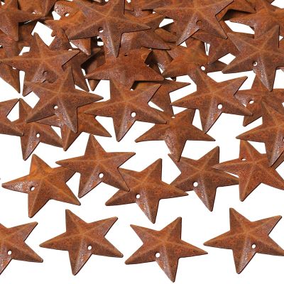 Hotop 52 Pieces Metal Rusty Barn Star for Crafts with Holes 1.18 Inch Antique Primitives Rustic Country Star Craft Ornaments 3D for Christmas Tree Fall Party Vintage Farmhouse Home Wall Decor (Rust)