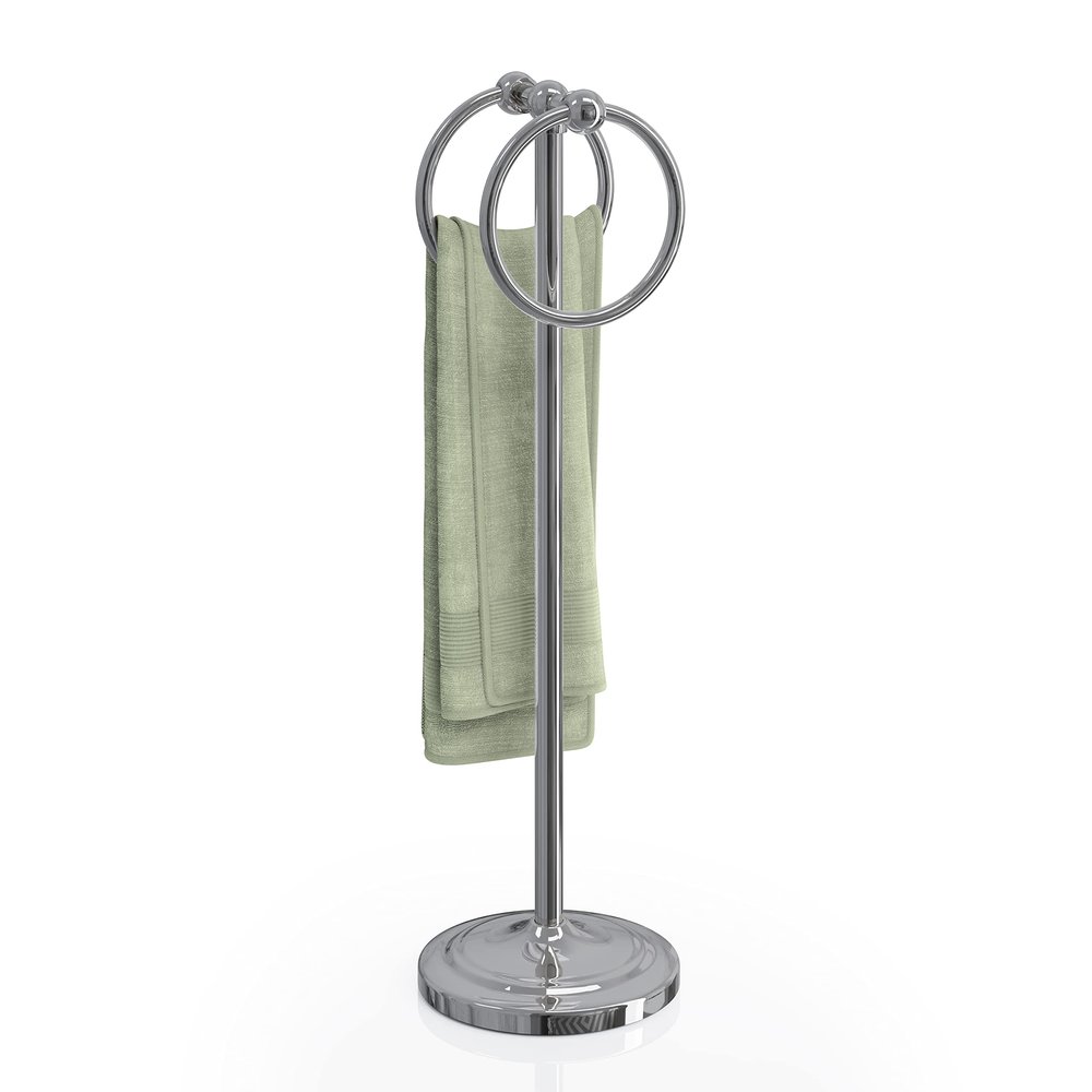 BGL Fingertip Towel Holder Stand Hand Towel Ring for Bathroom or Kitchen Vanity Countertops to Store Hand Towels Washcloths or dishcloths - 2 Hanging Rings?17" High-Chrome
