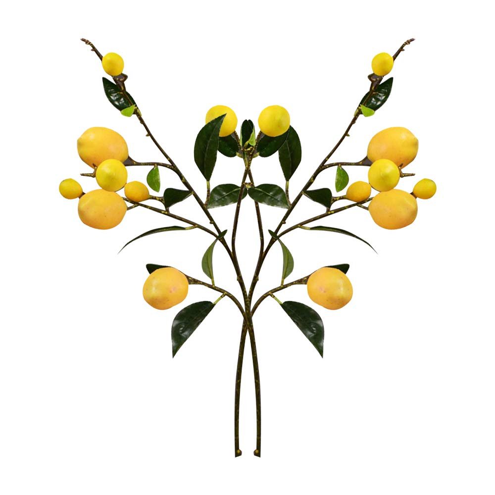 2 PCS Artificial Lemon Branches, Yellow Fake Lemon Decorations, Faux Tree Plant Fake Fruits Plants Branch Leaves, for Home Garden Office Dining Table (Length 92cm)