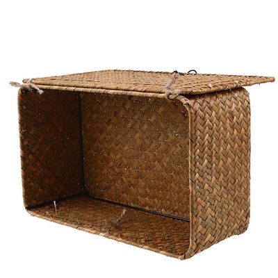 BESPORTBLE Handwoven Natural Seagrass Storage Rectangular Handmade Wicker Multipurpose Container with Lid (Size L)