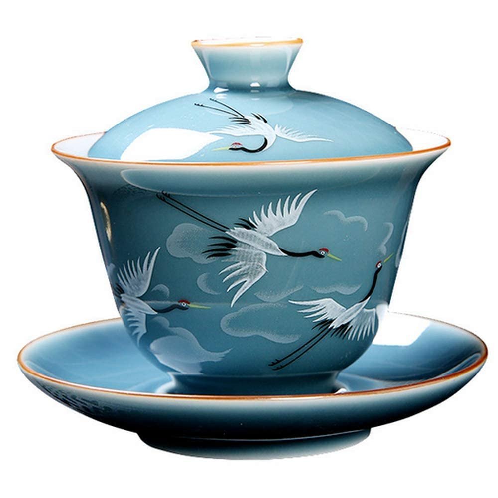 150ml Chinese Ceramics Hand Painted Crane Gaiwan Teaware Teapot Tea Cup Tureen Tea Set