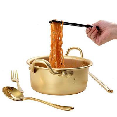 AIZYR Household Korean Noodle Ramen Pot - Small Stockpots Pasta Pots with Lid Spoon and Chopsticks for Soup Pasta Egg,18cm