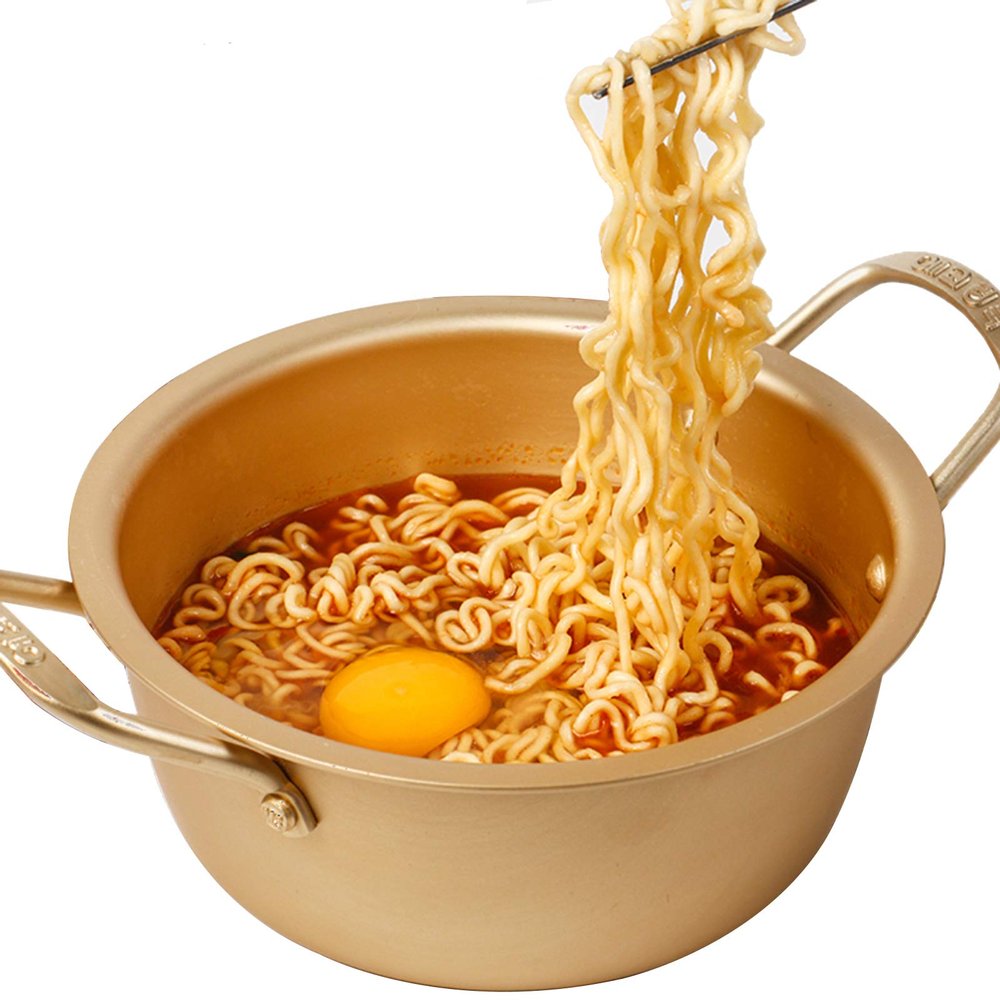 AIZYR Aluminum Ramen Noodle Cooker Pot with Lid, Saucepan Korean Hot Pot Small Soup Pot Stockpot for Home and Outdoor,20cm