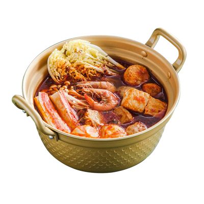 AIZYR Korean Ramen Noodle Pot with Double Handle and Anti-scalding Gloves, Korean Yellow Aluminum Stockpot Instant Noodles Pot