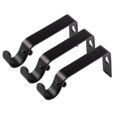 KAMANINA Wall Brackets for 3/4 or 5/8 Curtain rods, Drapery Rod Brackets, Set of 3, Black