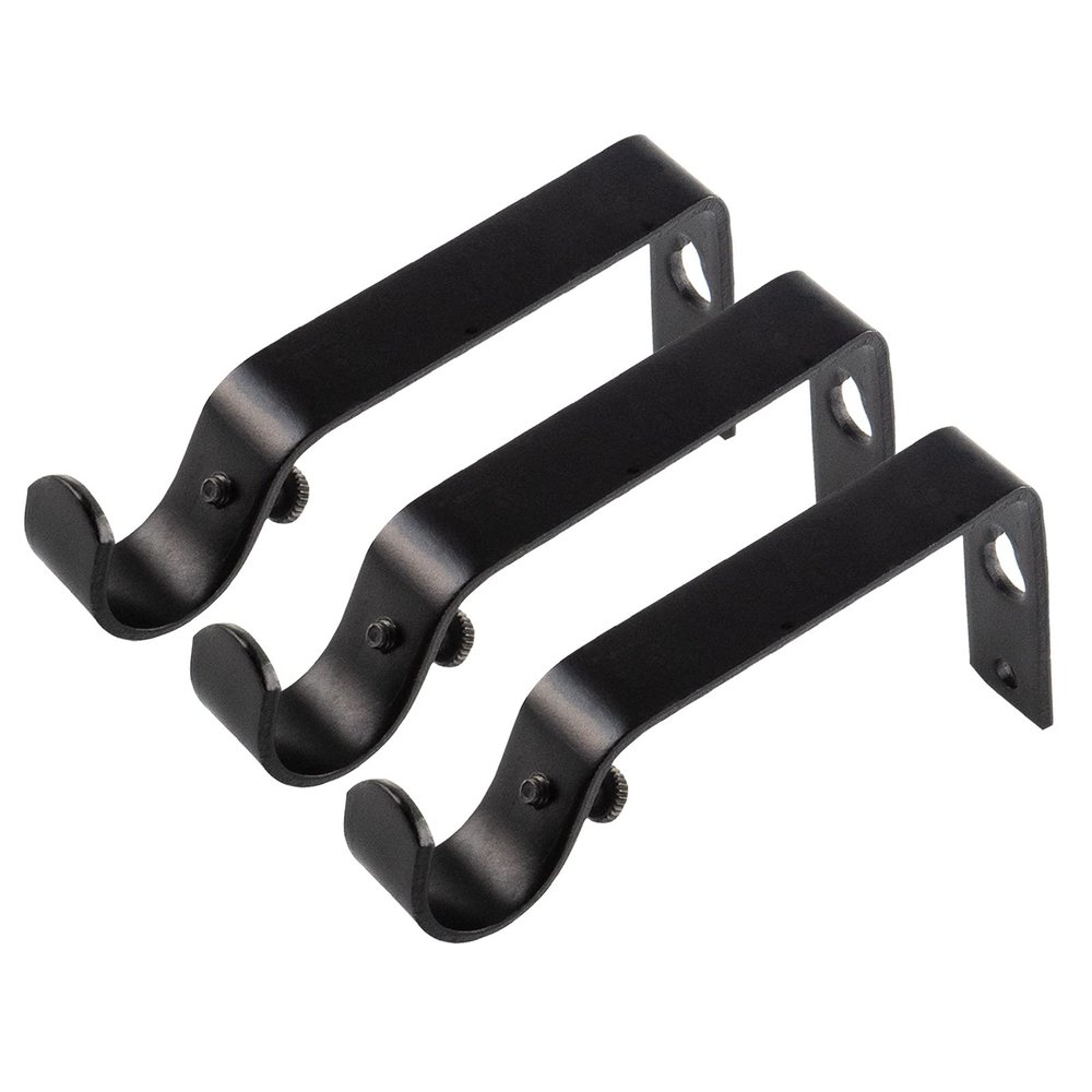 KAMANINA Wall Brackets for 3/4 or 5/8 Curtain rods, Drapery Rod Brackets, Set of 3, Black