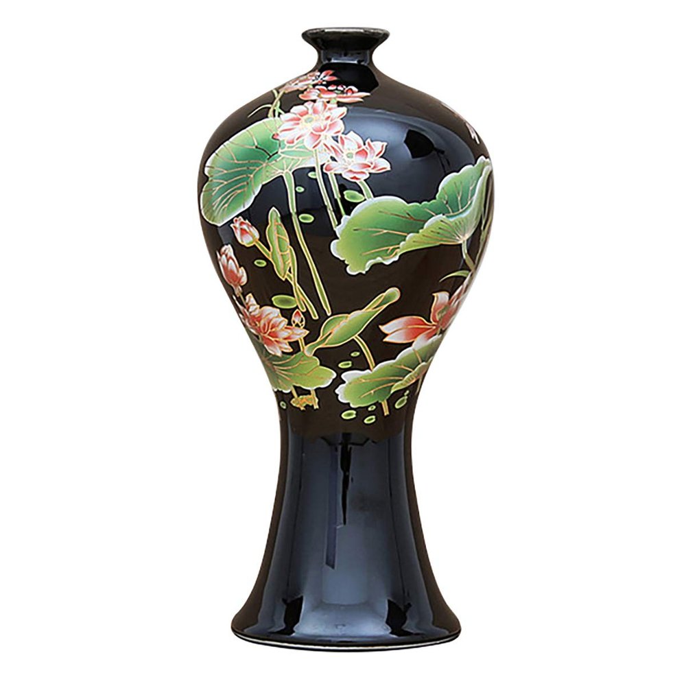 LKXHarleya from Jingdezhen Chinese Style Ceramic Flower Vase, Black Gold Glaze Porcelain Vase Arrangement Crafts Living Room Decoration, F
