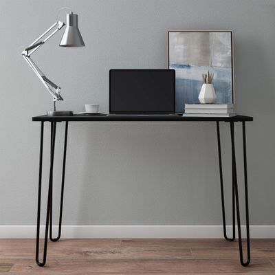 Desk with Hairpin Legs - Modern Industrial Style Home Decor - Woodgrain-Look and Steel Accent Home Office Furniture by Lavish Home (Black)
