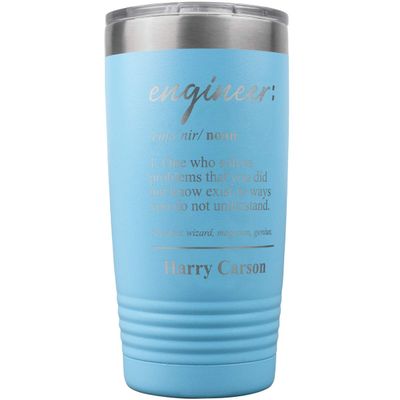 PlaqueMaker Personalized 20-oz Travel Tumbler For Engineers (Light Blue)