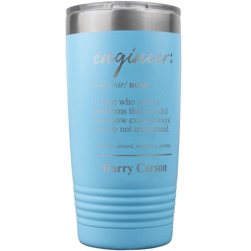 PlaqueMaker Personalized 20-oz Travel Tumbler For Engineers (Light Blue)