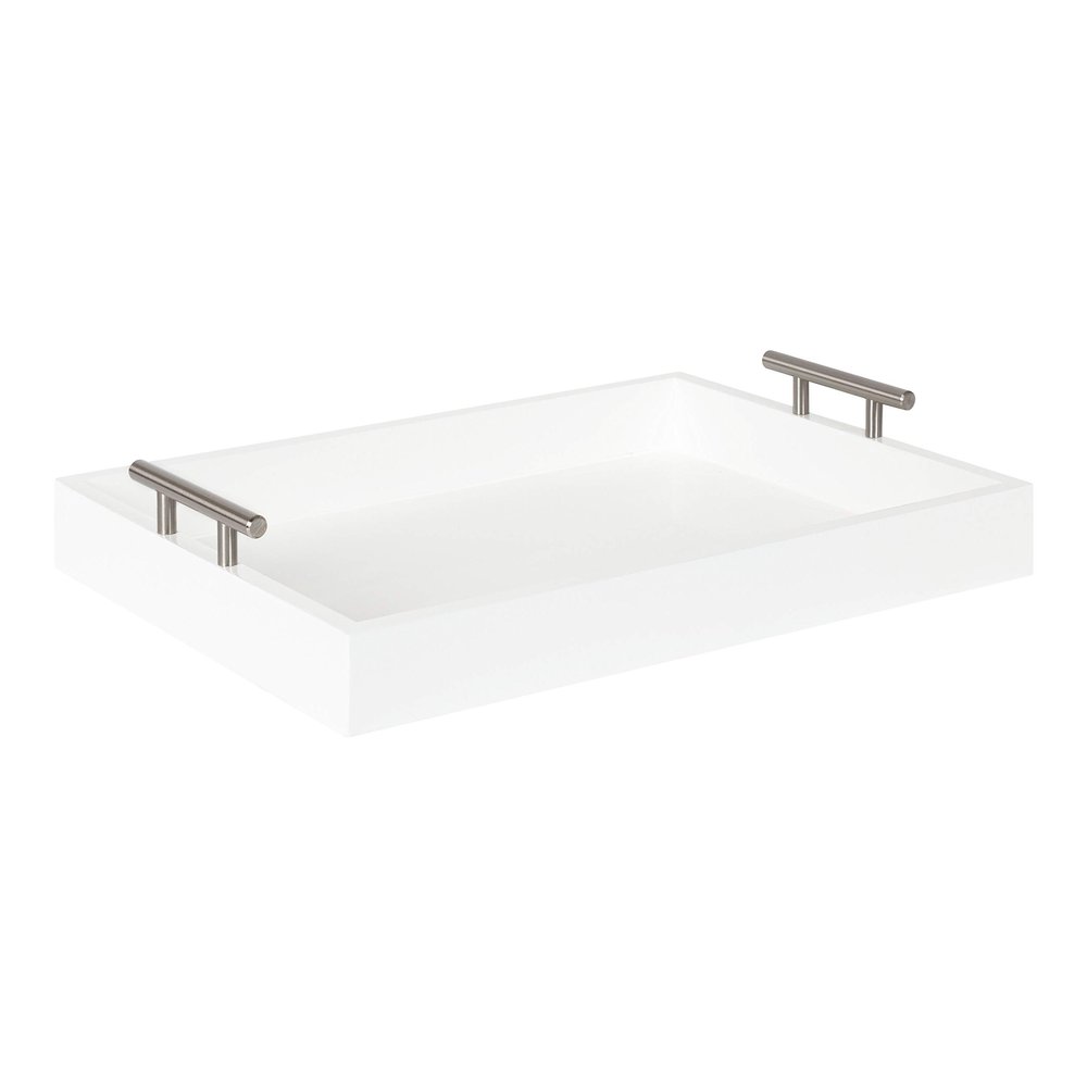 Kate and Laurel Lipton Modern Rectangular Tray, 16.5 x 12.25, White and Silver, Decorative Accent Tray for Storage and Display
