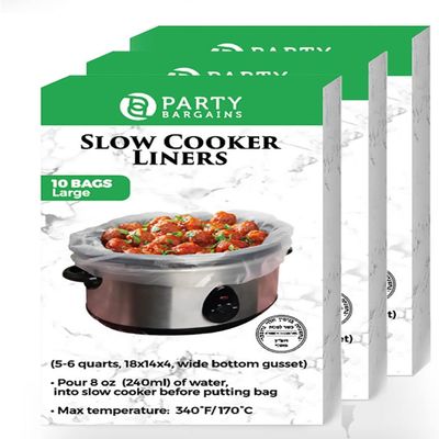 PARTY BARGAINS Slow Cooker Liners Large 30 Pack, Fits 56 Quart Crock-Pots, 18 x 4 x 14 Inches, 4" Wide Gusset, Heavy-Duty Multi-Use Cooking Bags, Oven & Sous Vide Safe